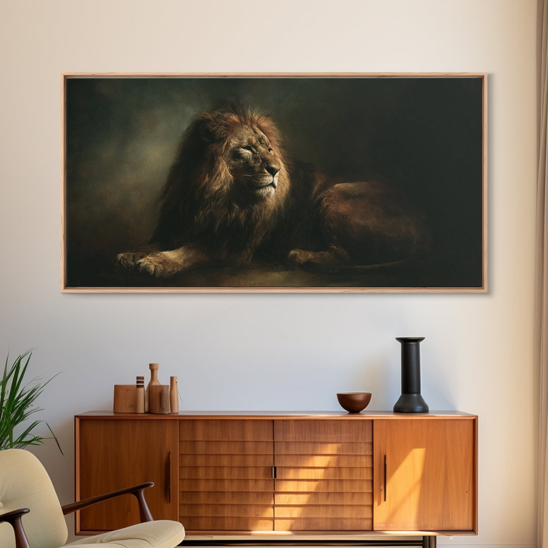 Royal Lion Portrait Framed Canvas Print, Baroque Art, Textured Painting, Living Room Decor, Fine Art, Ornate, Printable Art, BAO-2x1-85