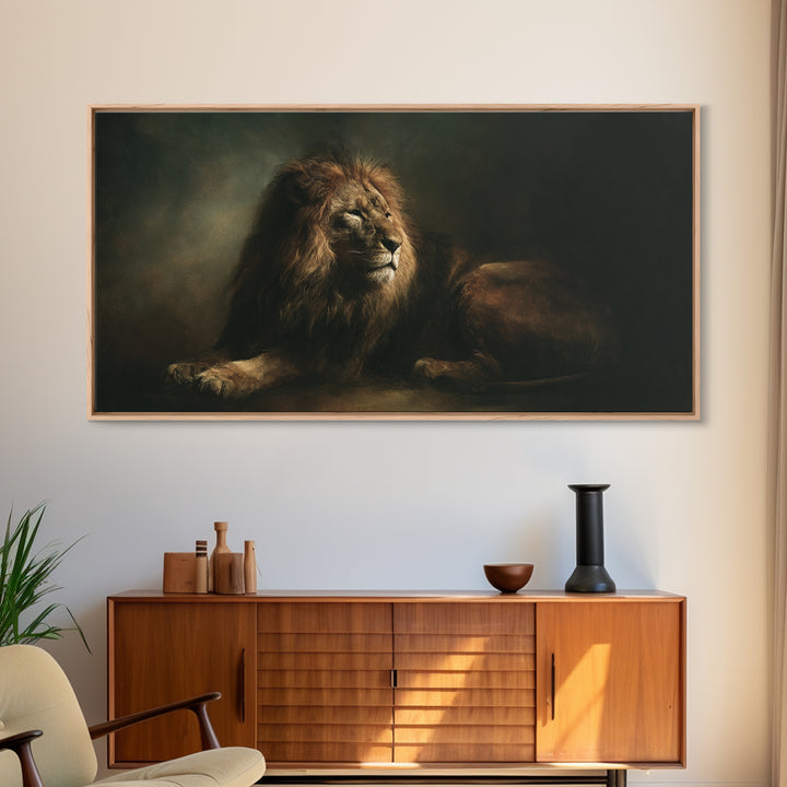 Royal Lion Portrait Framed Canvas Print, Baroque Art, Textured Painting, Living Room Decor, Fine Art, Ornate, Printable Art, BAO-2x1-85