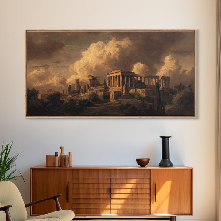 Classical Ruins Beneath a Dramatic Sky Framed Canvas Print, Baroque Art, Living Room Wall Art, Living Room Decor, Ornate, BAO-2x1-87