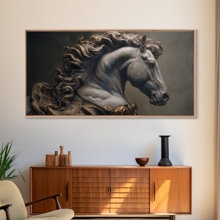 Dramatic Horse Portrait Framed Canvas Print, Baroque Art, 3d Wall Art, Living Room Decor, Oil Painting, Ornate, BAO-2x1-92