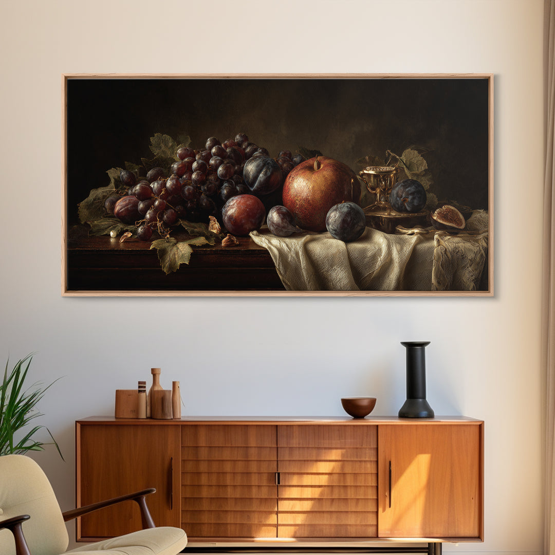 Dramatic Fruit Still Life Canvas Print, Baroque Art, Minimalist Decor, Living Room Decor, Fine Art, Ornate, Whimsical Decor, BAO-2x1-93