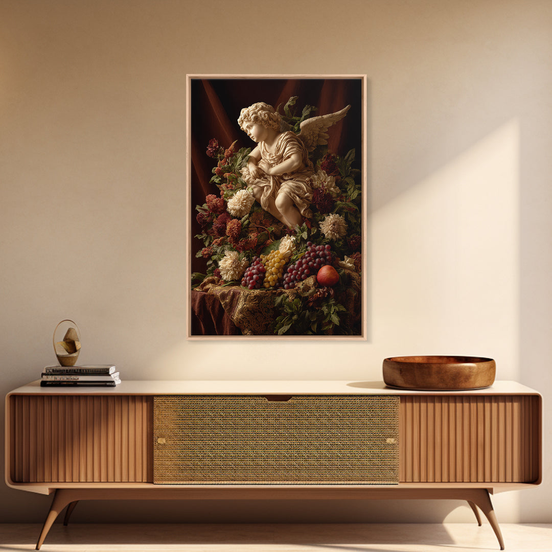Ornate Cherub Figure Surrounded by Clouds and Canvas Print, Baroque Art, Art Nouveau Decor, Living Room Decor, Fine Art, Ornate, BAO-2x3-10
