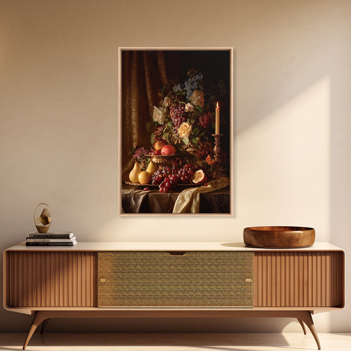 Lavish Banquet Fruit Composition Framed Canvas Print, Baroque Art, Eclectic Wall Art, Living Room Decor, Fine Art, Ornate, BAO-2x3-100