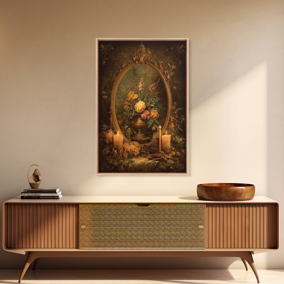 Ornate Gold Frame Illusion Around a Botanical Framed Canvas Print, Baroque Art, Modern Decor, Living Room Decor, Ornate, BAO-2x3-17