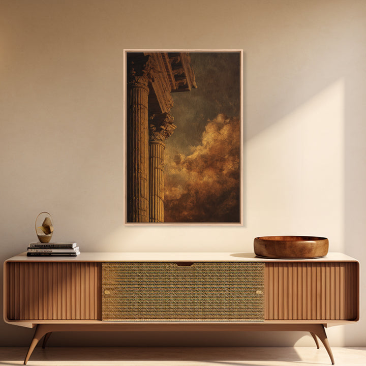 Classical Ruins Beneath a Dramatic Sky Framed Canvas Print, Baroque Art, Oil Painting, Living Room Decor, Fine Art, Ornate, BAO-2x3-3
