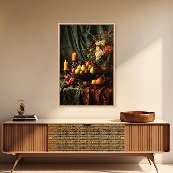 Lavish Banquet Fruit Composition Framed Canvas Print, Baroque Art, Eclectic Wall Art, Living Room Decor, Fine Art, Ornate, BAO-2x3-4