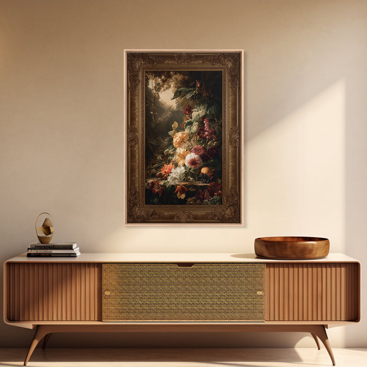 Ornate Gold Frame Illusion Around a Botanical Framed Canvas Print, Baroque Art, Modern Decor, Living Room Decor, Ornate, BAO-2x3-41