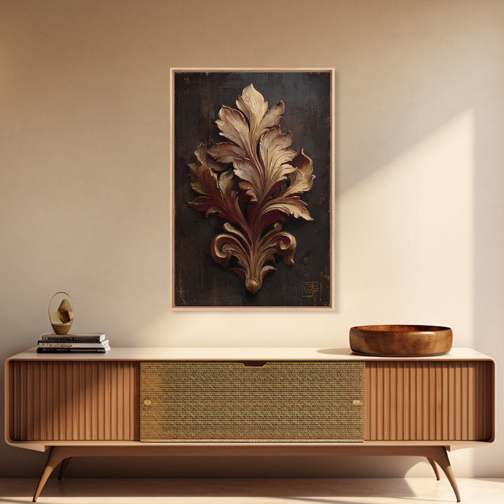 Carved Acanthus Leaf Ornament Study Framed Canvas Print, Baroque Art, Maximalist Decor, Living Room Decor, Fine Art, Ornate, BAO-2x3-47