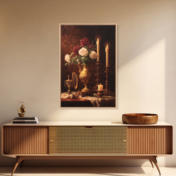 Golden Harp and Roses Canvas Print, Baroque Art, Gallery Decor, Living Room Decor, Fine Art, Ornate, Minimalist Decor, BAO-2x3-50