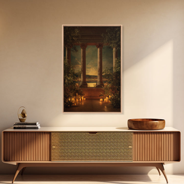 Classical Ruins Beneath a Dramatic Sky Framed Canvas Print, Baroque Art, Room Decor Aesthetic, Living Room Decor, Oil Painting, BAO-2x3-51
