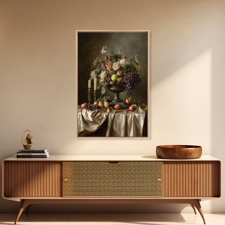 Lavish Banquet Fruit Composition Framed Canvas Print, Baroque Art, Eclectic Wall Art, Living Room Decor, Fine Art, Ornate, BAO-2x3-52