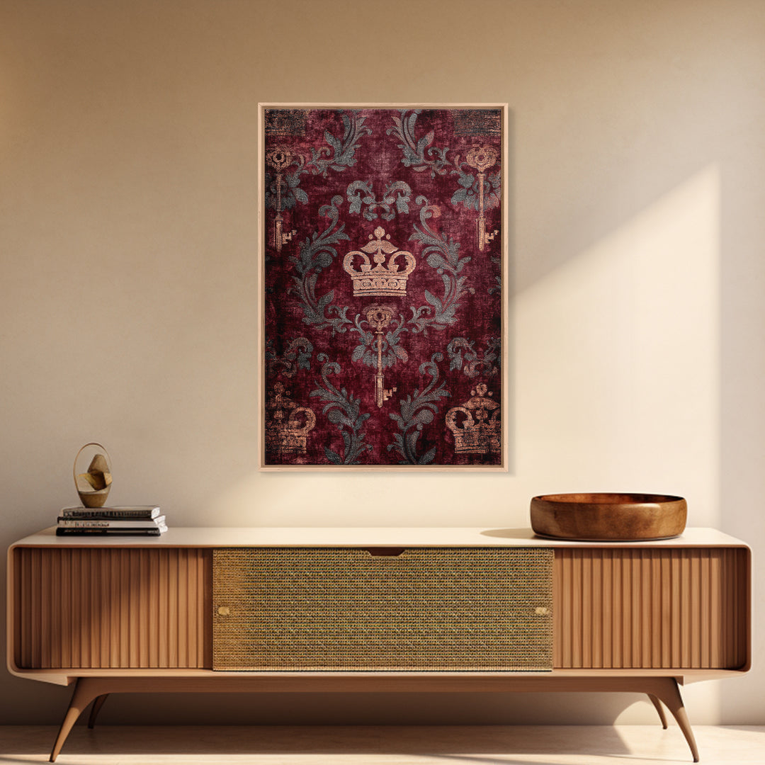 Dark Red Velvet Framed Canvas Print, Baroque Art, Eclectic Wall Art, Living Room Decor, Fine Art, Ornate, Gallery Decor, BAO-2x3-55