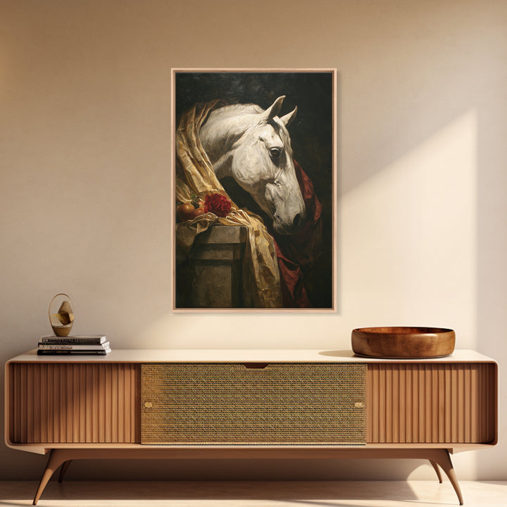 Dramatic Horse Portrait Framed Canvas Print, Baroque Art, Modern Wall Art, Living Room Decor, Fine Art, Ornate, Feminist Art, BAO-2x3-56