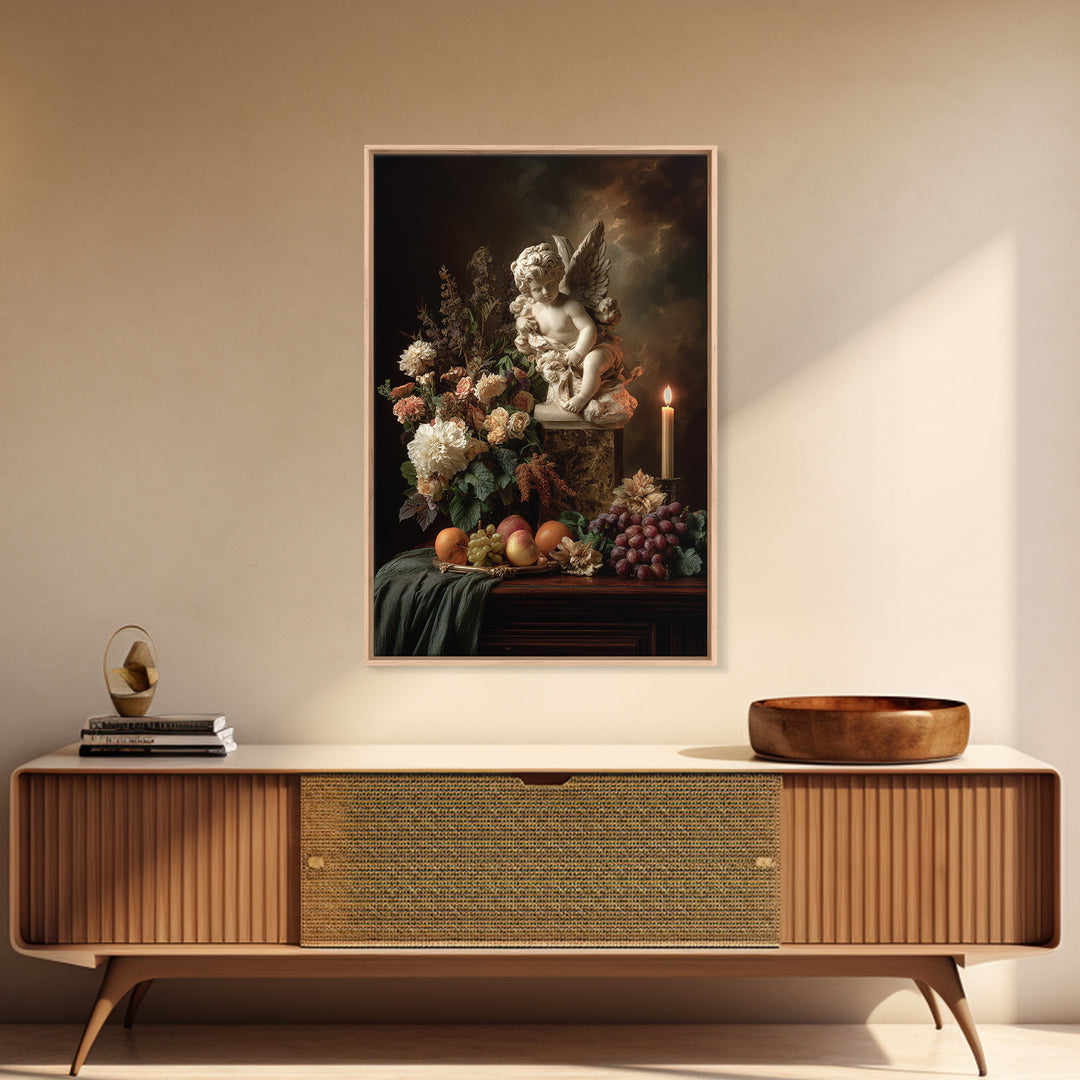 Ornate Cherub Figure Surrounded by Clouds and Canvas Print, Baroque Art, Luxury Decor, Living Room Decor, Fine Art, Ornate, BAO-2x3-58
