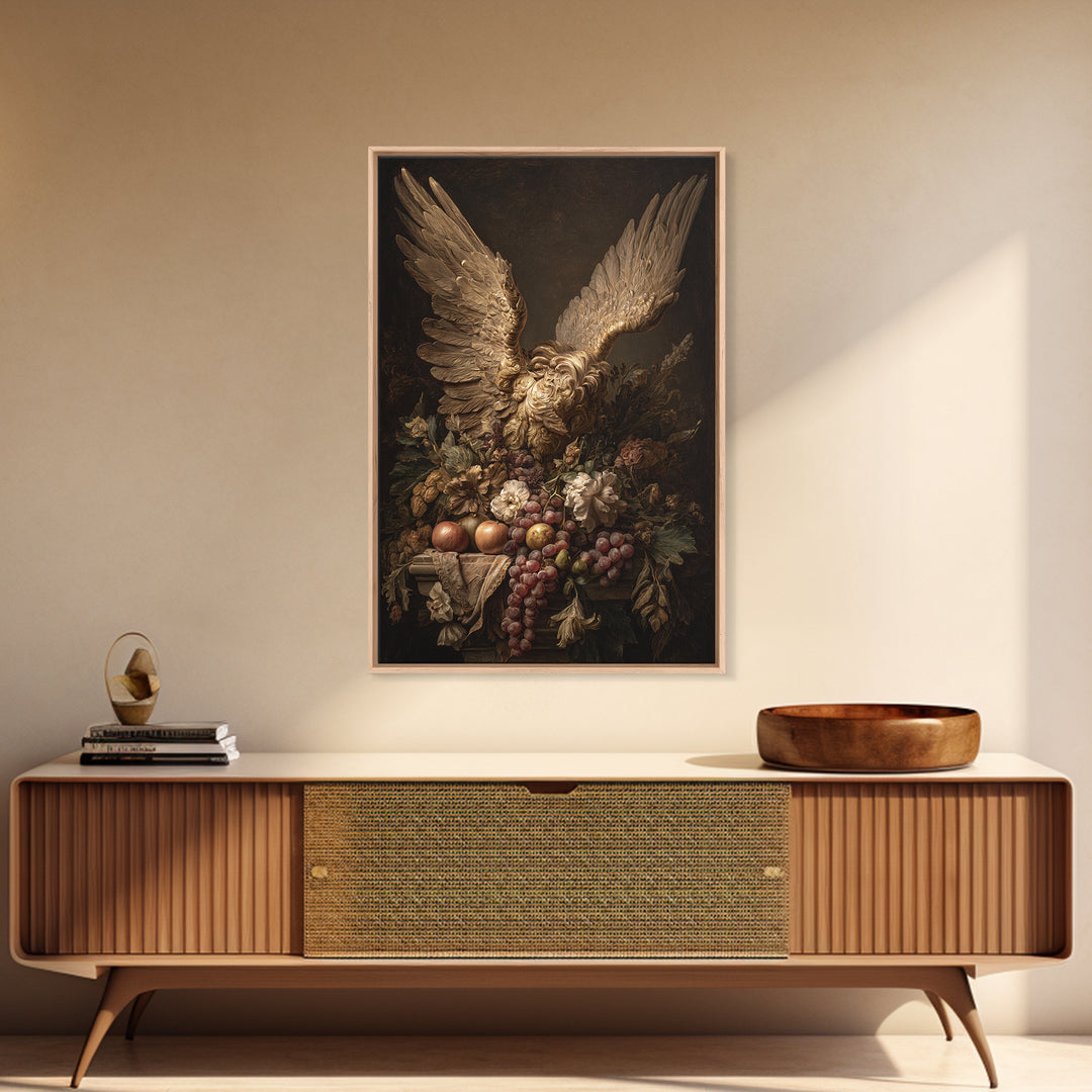 Gilded Angel Wings Emerging from Storm Clouds Canvas Print, Baroque Art, Art Print, Living Room Decor, Abstract Art, Ornate, BAO-2x3-62