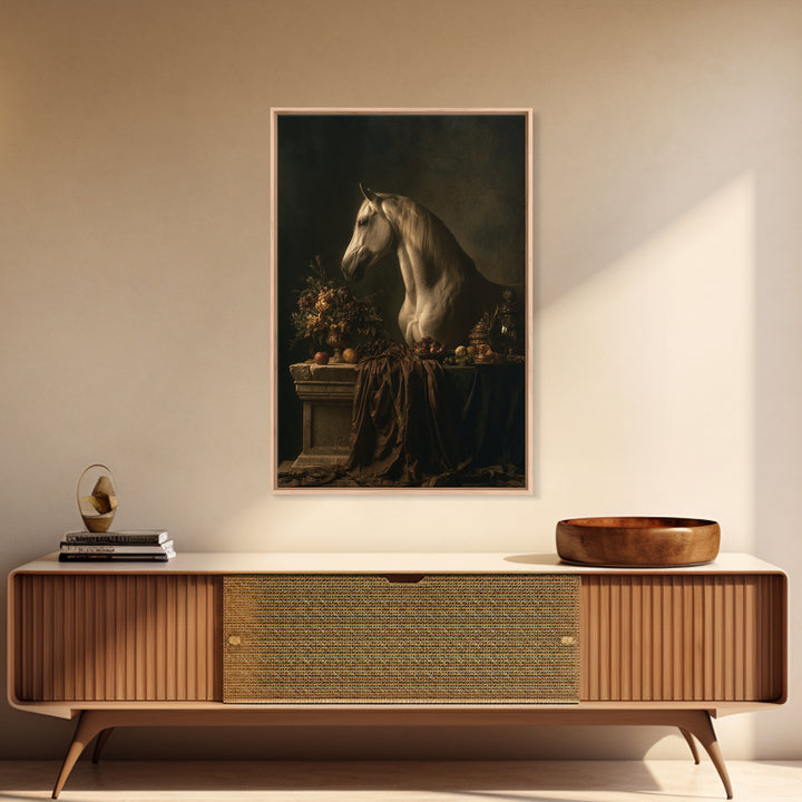 Dramatic Horse Portrait Framed Canvas Print, Baroque Art, Living Room Decor, Oil Painting, Ornate, Living Room Wall Art, BAO-2x3-8