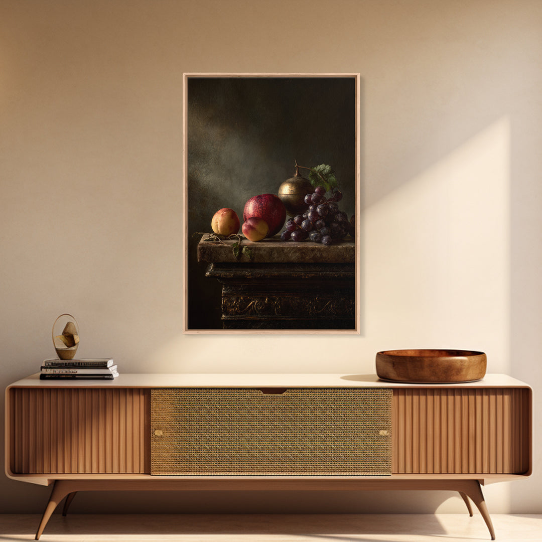 Dramatic Fruit Still Life Canvas Print, Baroque Art, Minimalist Decor, Living Room Decor, Oil Painting, Ornate, Whimsical Decor, BAO-2x3-81
