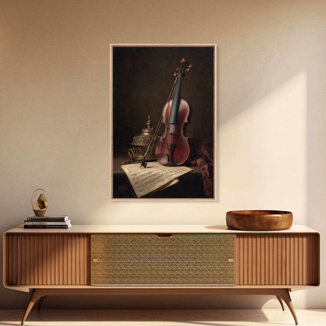 Baroque Violin and Sheet Music Still Life Canvas Print, Baroque Art, Luxury Decor, Living Room Decor, Fine Art, Ornate, BAO-2x3-91