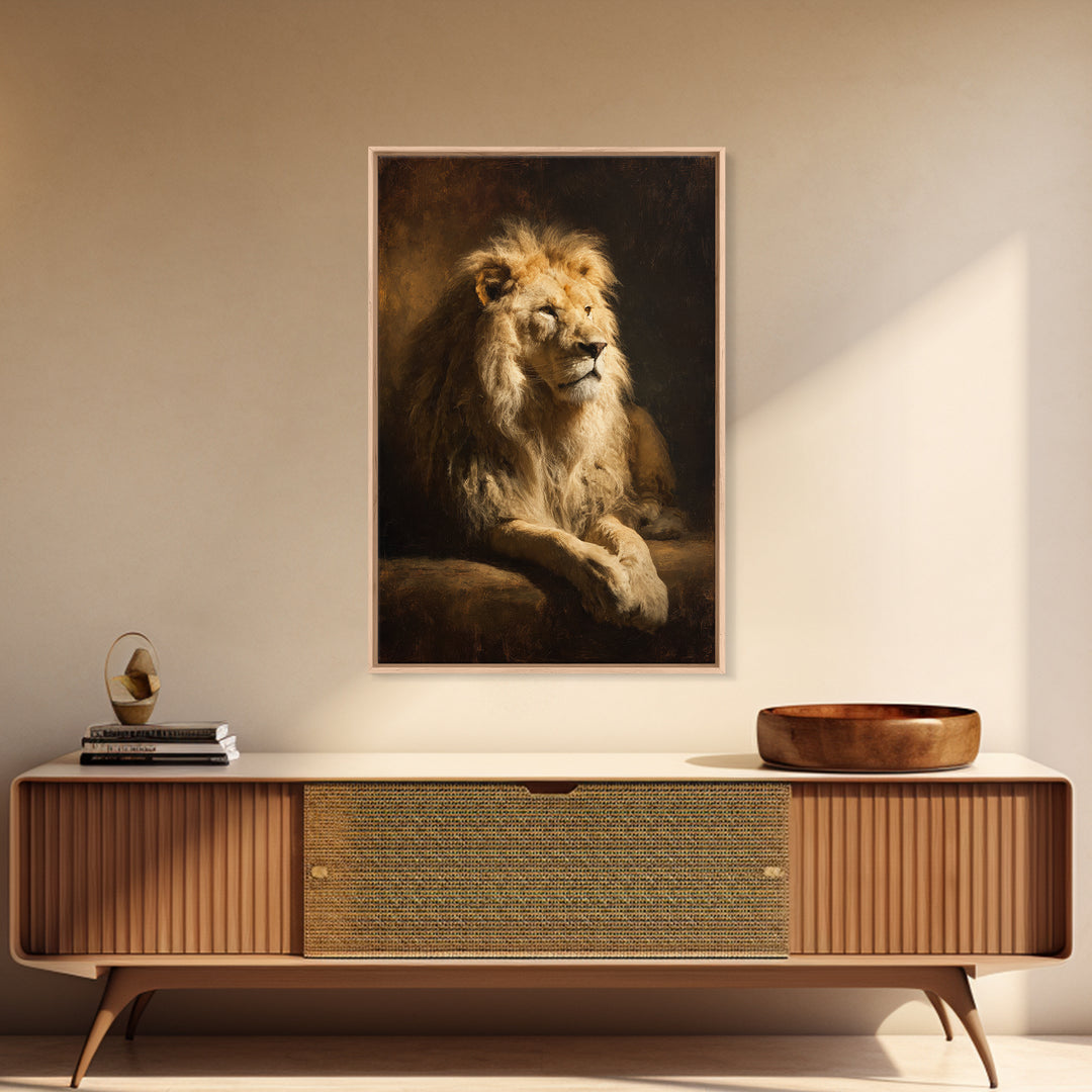 Royal Lion Portrait Framed Canvas Print, Baroque Art, Textured Painting, Living Room Decor, Oil Painting, Ornate, Printable Art, BAO-2x3-97