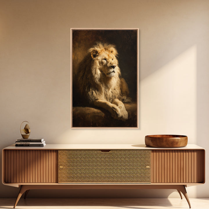 Royal Lion Portrait Framed Canvas Print, Baroque Art, Textured Painting, Living Room Decor, Oil Painting, Ornate, Printable Art, BAO-2x3-97
