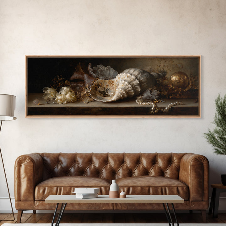 Ornamental Shell and Pearl Composition Canvas Print, Baroque Art, Gallery Wall, Living Room Decor, Ornate, Neutral Decor, BAO-3x1-14