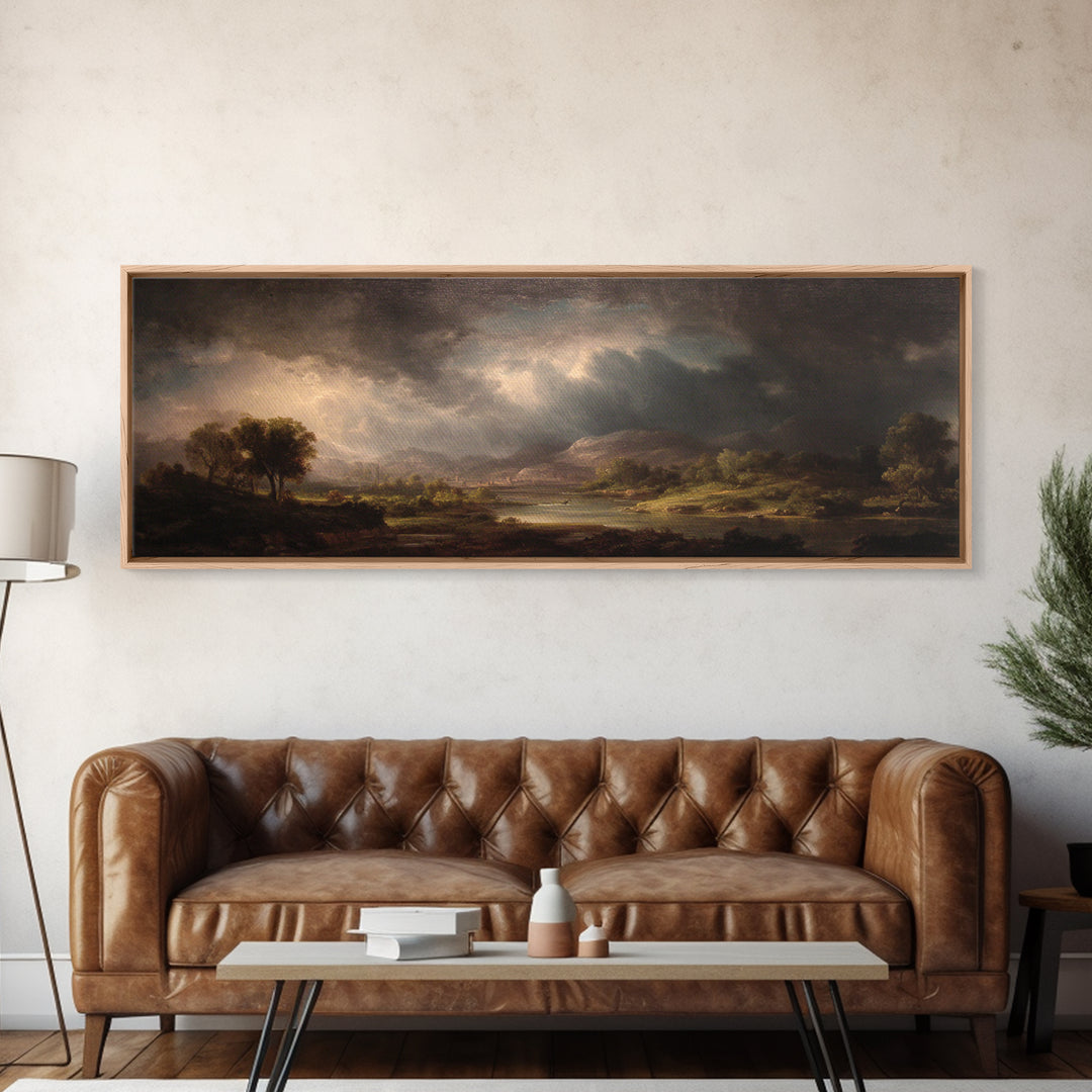 Theatrical Stormy Landscape Framed Canvas Print, Baroque Art, Room Decor, Living Room Decor, Fine Art, Ornate, Digital Wall Art, BAO-3x1-2