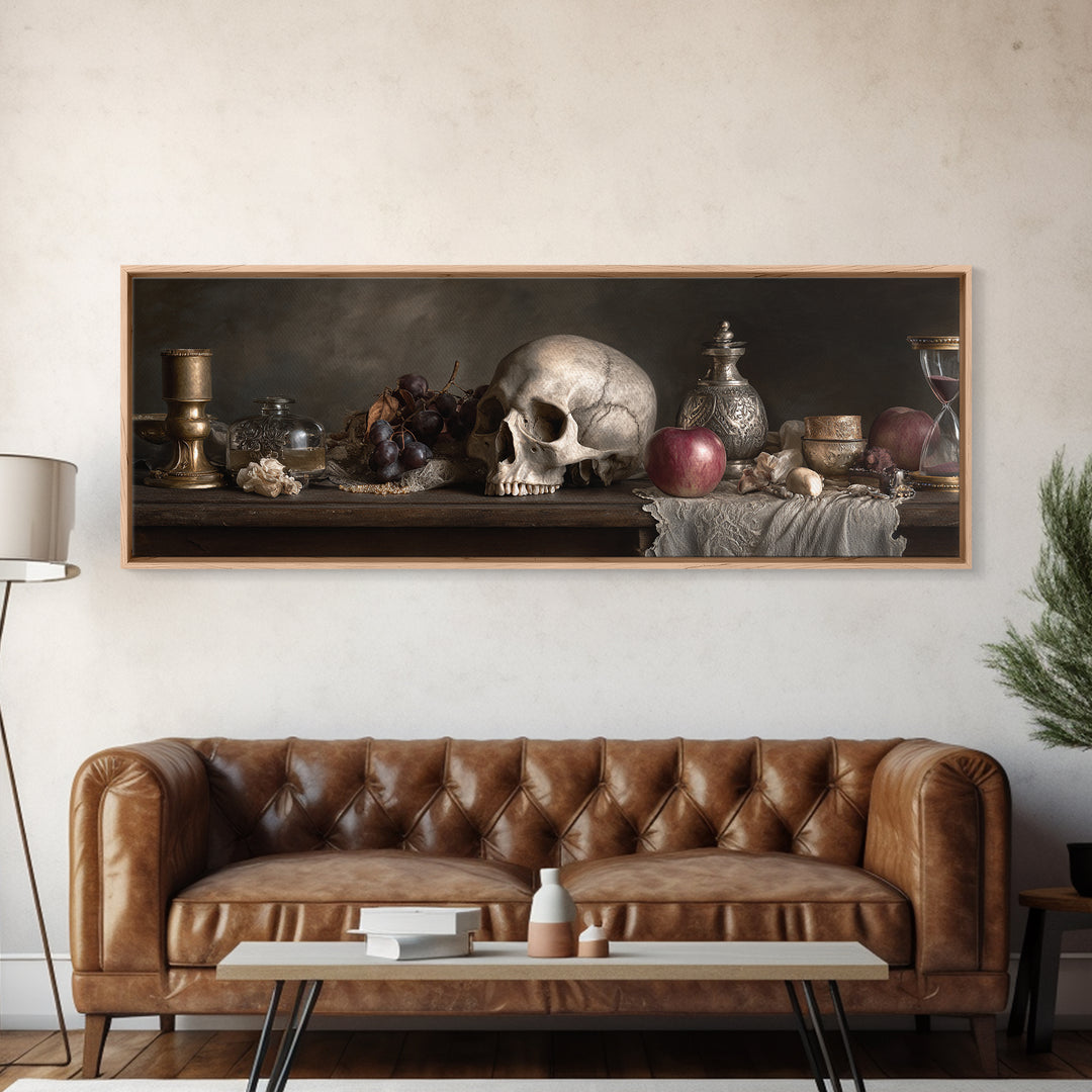 Skull and Hourglass Vanitas Still Life Canvas Print, Baroque Art, Printable Wall Art, Living Room Decor, Fine Art, Ornate, BAO-3x1-21