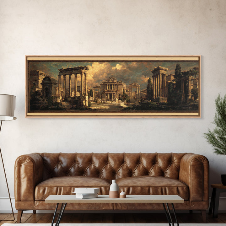 Classical Ruins Beneath a Dramatic Sky Canvas Print, Baroque Art, Wall Decor, Living Room Decor, Fine Art, Ornate, BAO-3x1-35