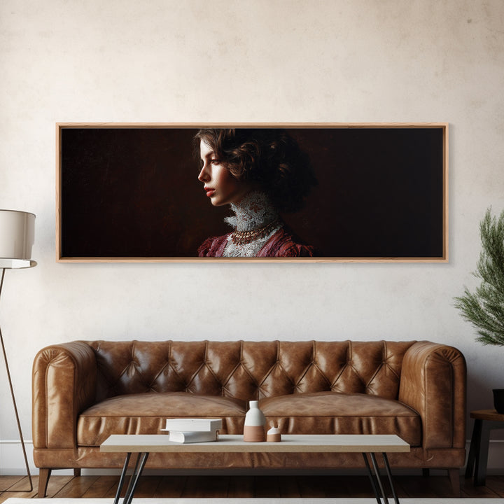 Classical Portrait with Lace Collar and Jewel Framed Canvas Print, Baroque Art, Room Decor, Living Room Decor, Fine Art, Ornate, BAO-3x1-47