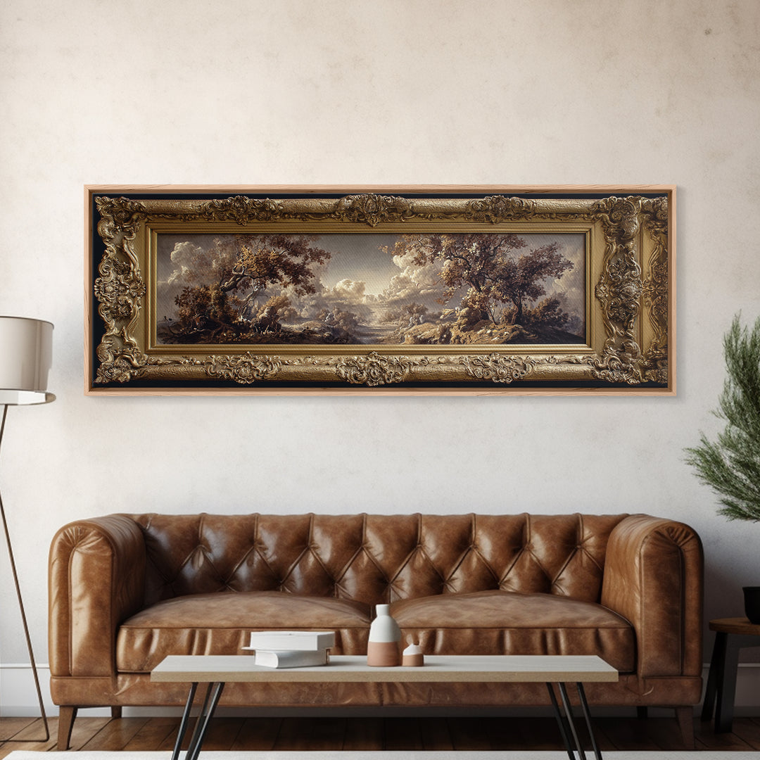 Ornate Gold Frame Illusion Around a Botanical Canvas Print, Baroque Art, Canvas, Living Room Decor, Fine Art, Ornate, BAO-3x1-49