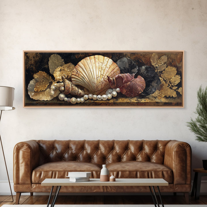 Ornamental Shell and Pearl Composition Canvas Print, Baroque Art, Gallery Wall, Living Room Decor, Oil Painting, Ornate, BAO-3x1-62