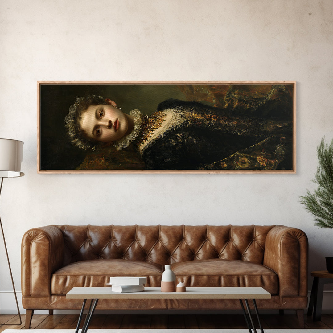 Classical Portrait with Lace Collar and Jewel Canvas Print, Baroque Art, Poster, Living Room Decor, Fine Art, Ornate, BAO-3x1-71