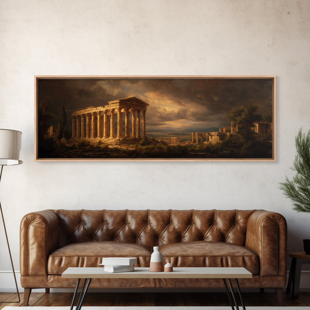 Classical Ruins Beneath a Dramatic Sky Canvas Print, Baroque Art, Minimalist Decor, Living Room Decor, Fine Art, Ornate, BAO-3x1-83