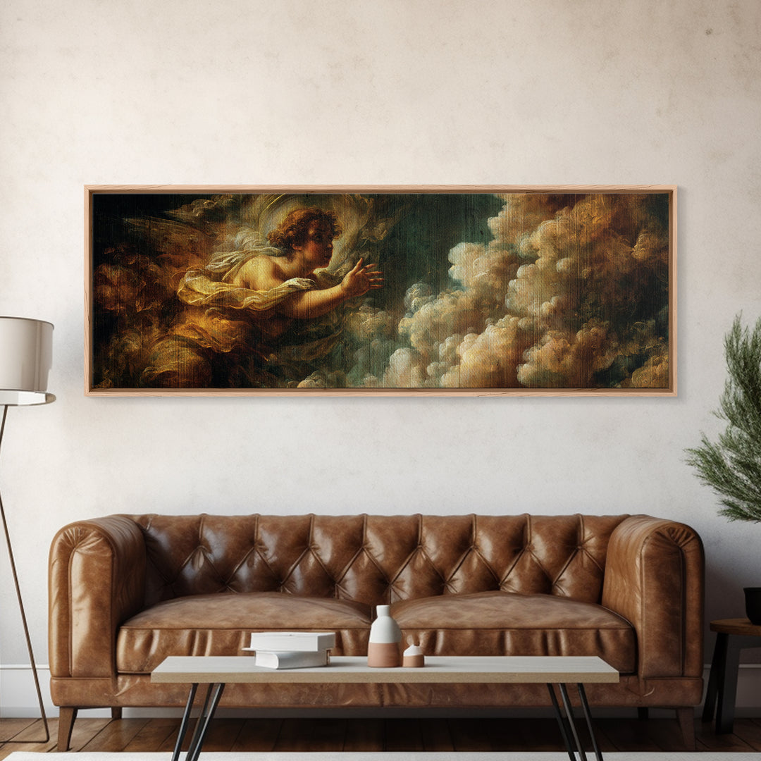 Angelic Hand Reaching Through Clouds Canvas Print, Baroque Art, Printable Art, Living Room Decor, Oil Painting, Ornate, BAO-3x1-85