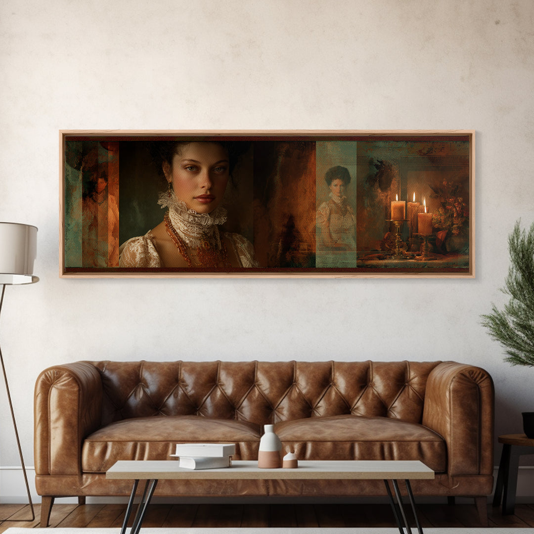 Classical Portrait with Lace Collar and Jewel Canvas Print, Baroque Art, Gallery Wall, Living Room Decor, Fine Art, Ornate, BAO-3x1-95