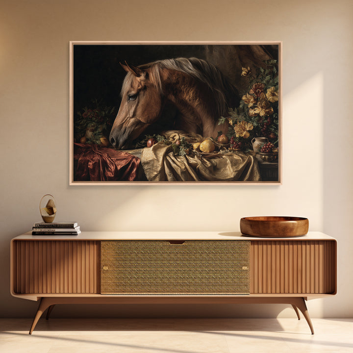 Dramatic Horse Portrait Framed Canvas Print, Baroque Art, Modern Wall Art, Living Room Decor, Oil Painting, Ornate, BAO-3x2-100