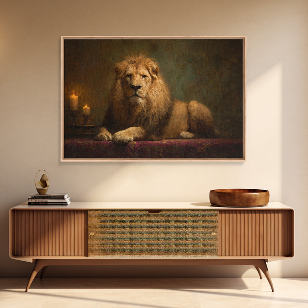 Royal Lion Portrait Framed Canvas Print, Baroque Art, Digital Wall Art, Living Room Decor, Fine Art, Ornate, Portrait Painting, BAO-3x2-45