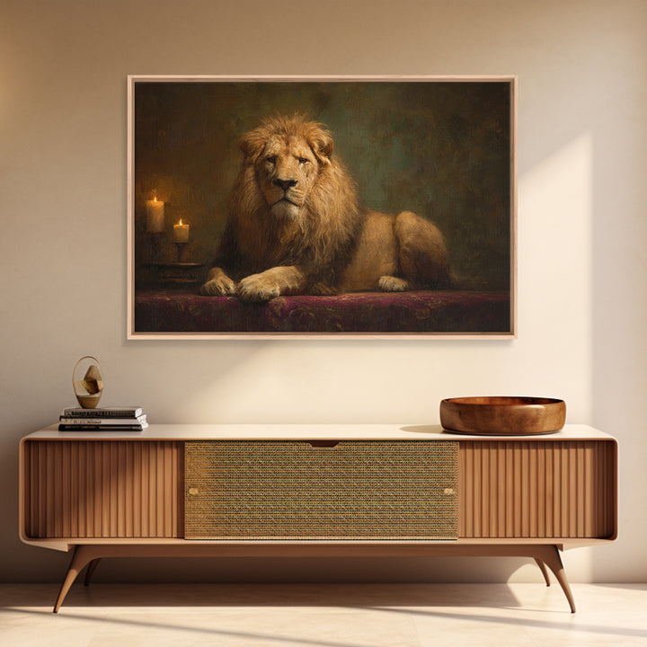 Royal Lion Portrait Framed Canvas Print, Baroque Art, Digital Wall Art, Living Room Decor, Fine Art, Ornate, Portrait Painting, BAO-3x2-45
