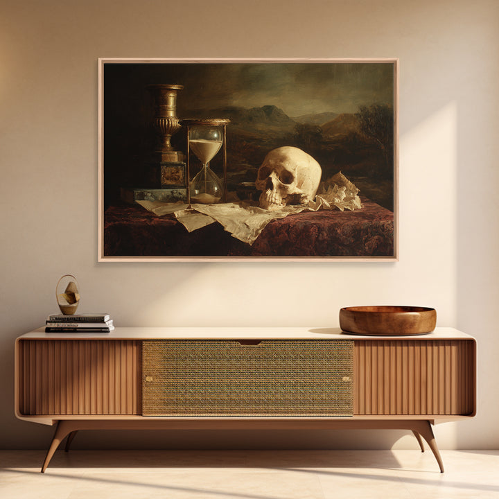 Skull and Hourglass Vanitas Still Life Canvas Print, Baroque Art, Printable Wall Art, Living Room Decor, Fine Art, Ornate, BAO-3x2-57