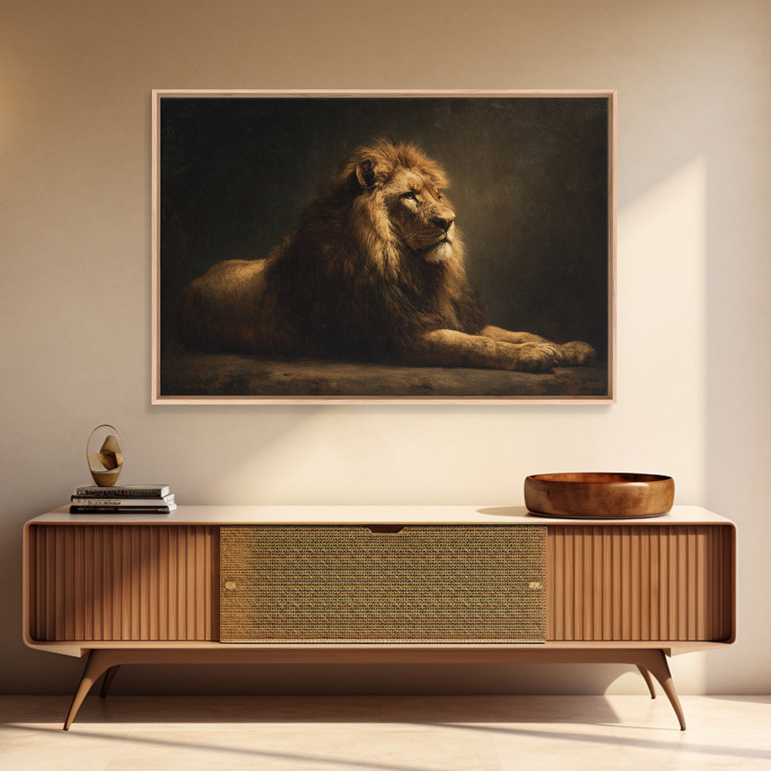 Royal Lion Portrait Framed Canvas Print, Baroque Art, Digital Wall Art, Living Room Decor, Fine Art, Ornate, Portrait Painting, BAO-3x2-69