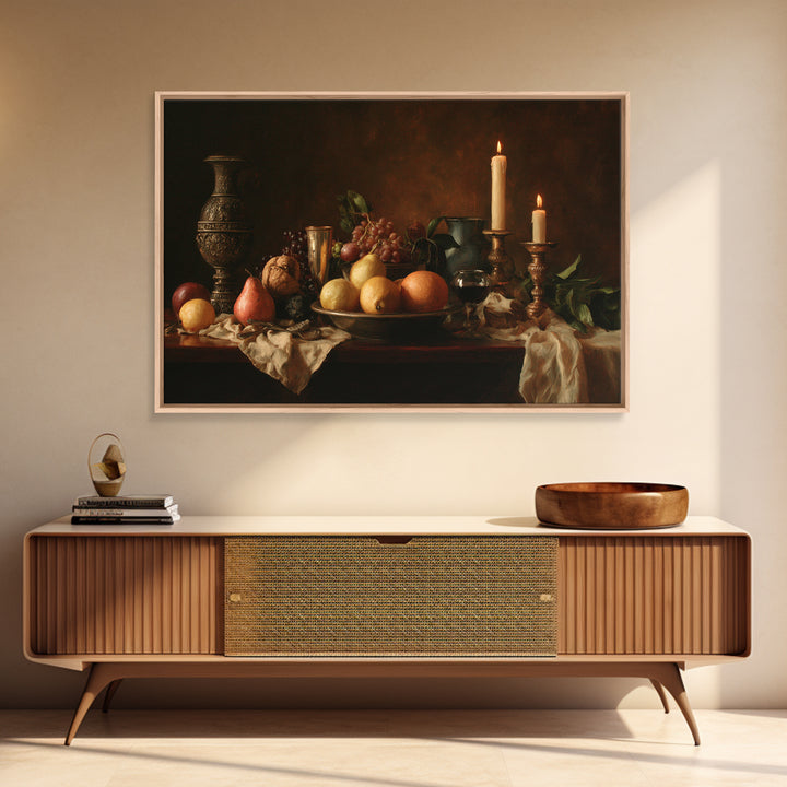 Dramatic Fruit Still Life Framed Canvas Print, Baroque Art, Living Room Wall Art, Living Room Decor, Fine Art, Ornate, BAO-3x2-77