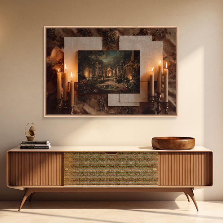 Classical Ruins Beneath a Dramatic Sky Framed Canvas Print, Baroque Art, Room Decor Aesthetic, Living Room Decor, Ornate, BAO-3x2-95