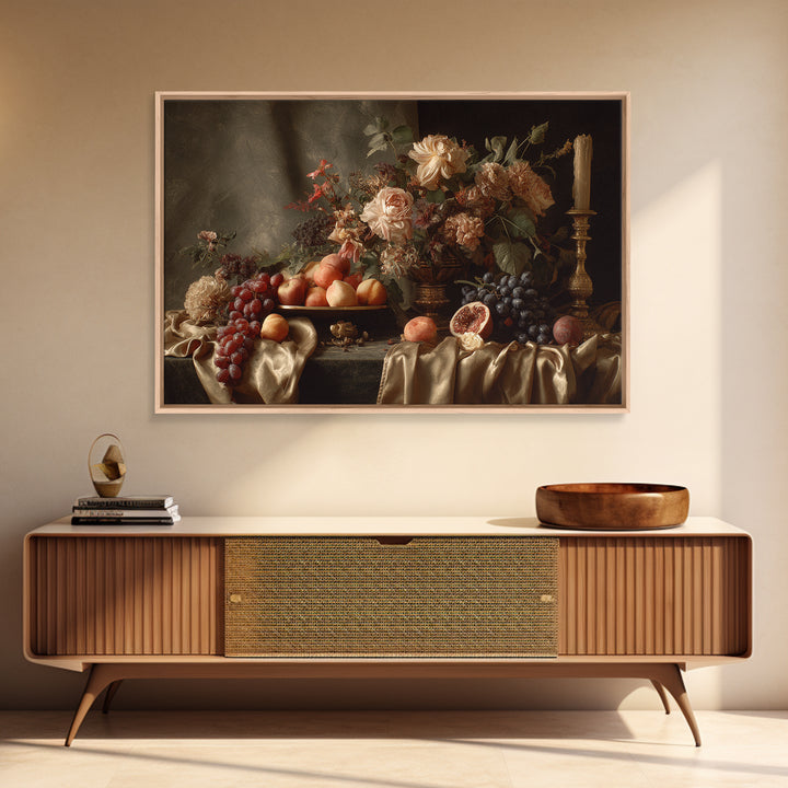Lavish Banquet Fruit Composition Framed Canvas Print, Baroque Art, Eclectic Wall Art, Living Room Decor, Fine Art, Ornate, BAO-3x2-96