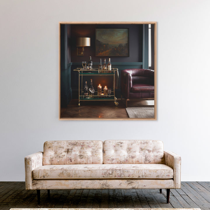 Luxury Emerald Bar Cart Arrangement Canvas Print, Bar Art, Kitchen Print, Bar Decor, Oil Painting, Fine Art Print, BAR-1x1-22