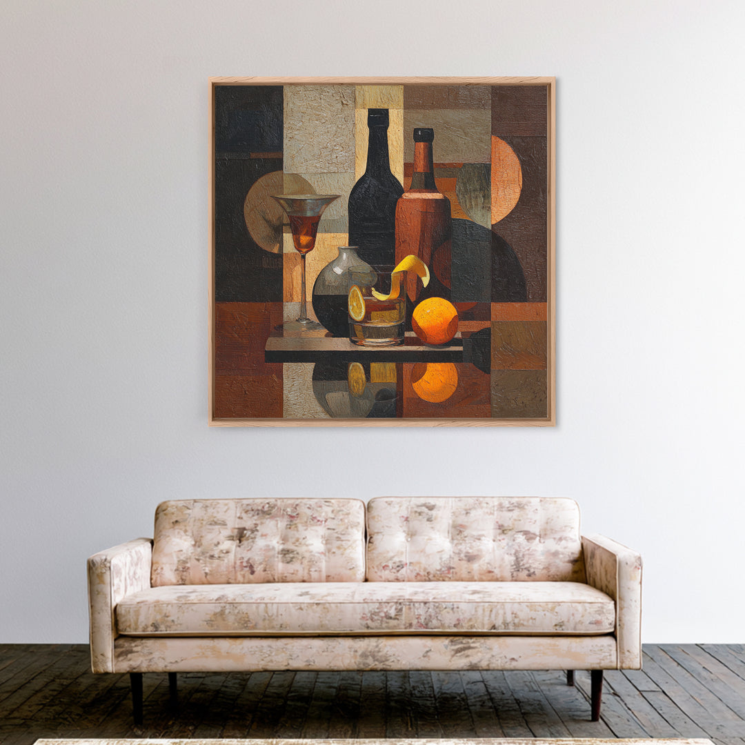 Retro Happy Hour Poster Framed Canvas Print, Bar Art, Digital Print, Bar Decor, Fine Art, Coffee Wall Art, Living Room Art, BAR-1x1-56