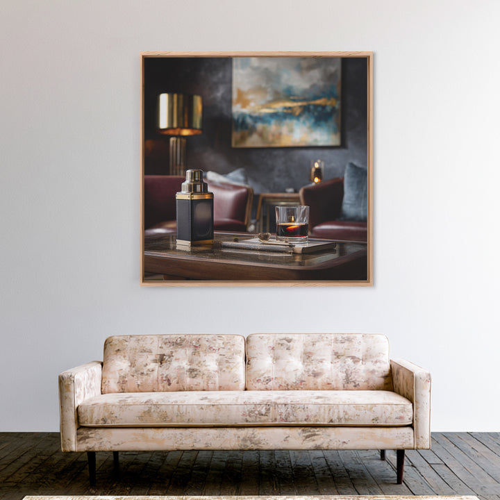 Speakeasy Key and Cocktail Shaker Composition Framed Canvas Print, Bar Art, Minimalist Decor, Bar Decor, Fine Art, BAR-1x1-88