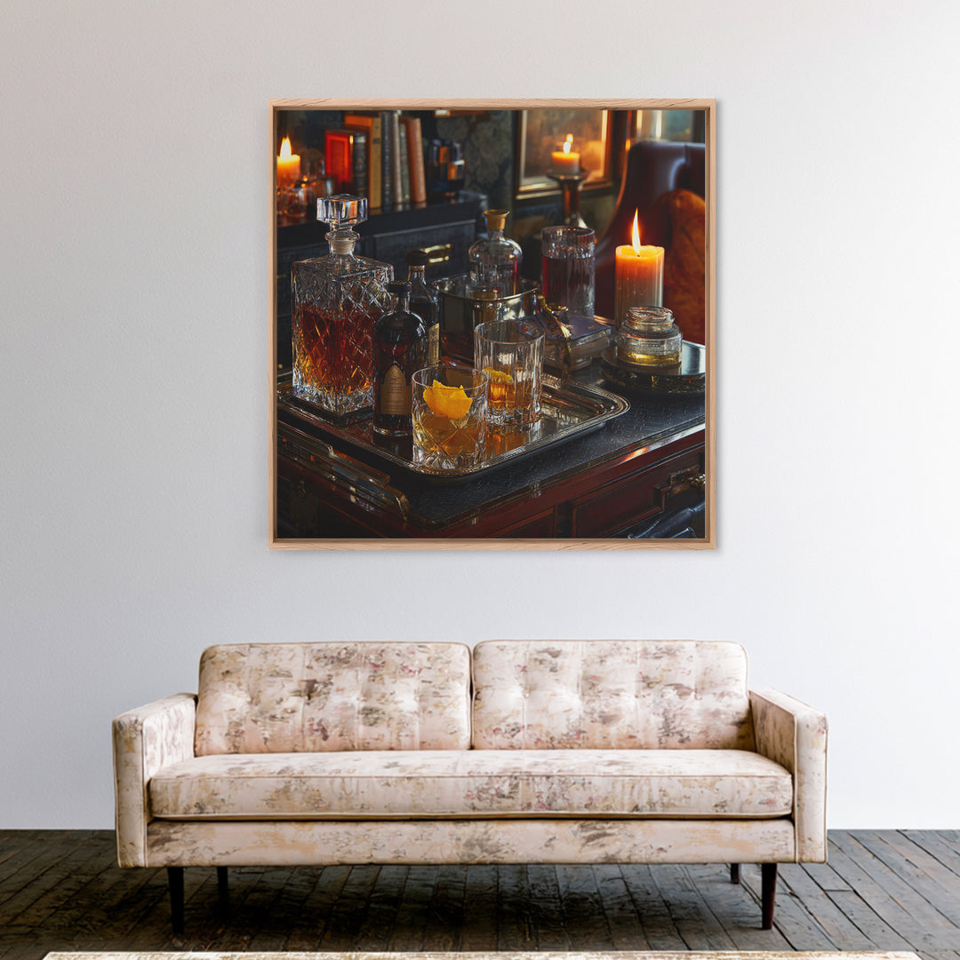 Luxury Emerald Bar Cart Arrangement Canvas Print, Bar Art, Modern Decor, Bar Decor, Fine Art, Wall Decor, Art Print, BAR-1x1-94