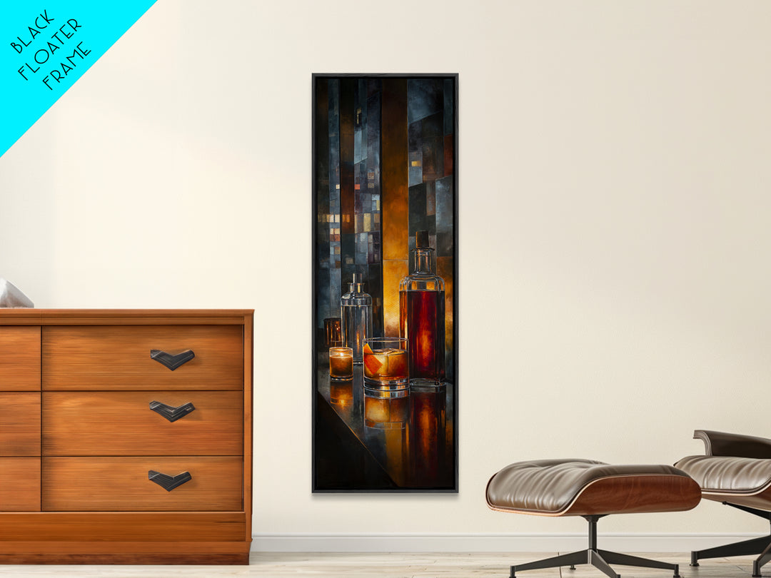 Midnight Manhattan Cocktail Canvas Print, Bar Art, Apartment Decor, Bar Decor, Abstract Art, Living Room Art, BAR-1x3-60