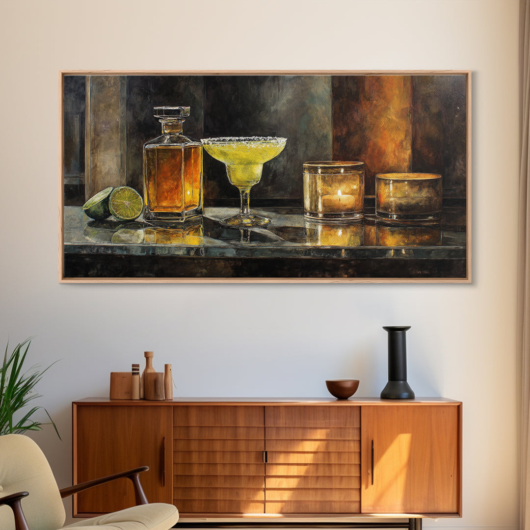 Classic Margarita with Salt Rim and Lime Framed Canvas Print, Bar Art, Art Print, Bar Decor, Fine Art, Kitchen Wall Decor, BAR-2x1-7
