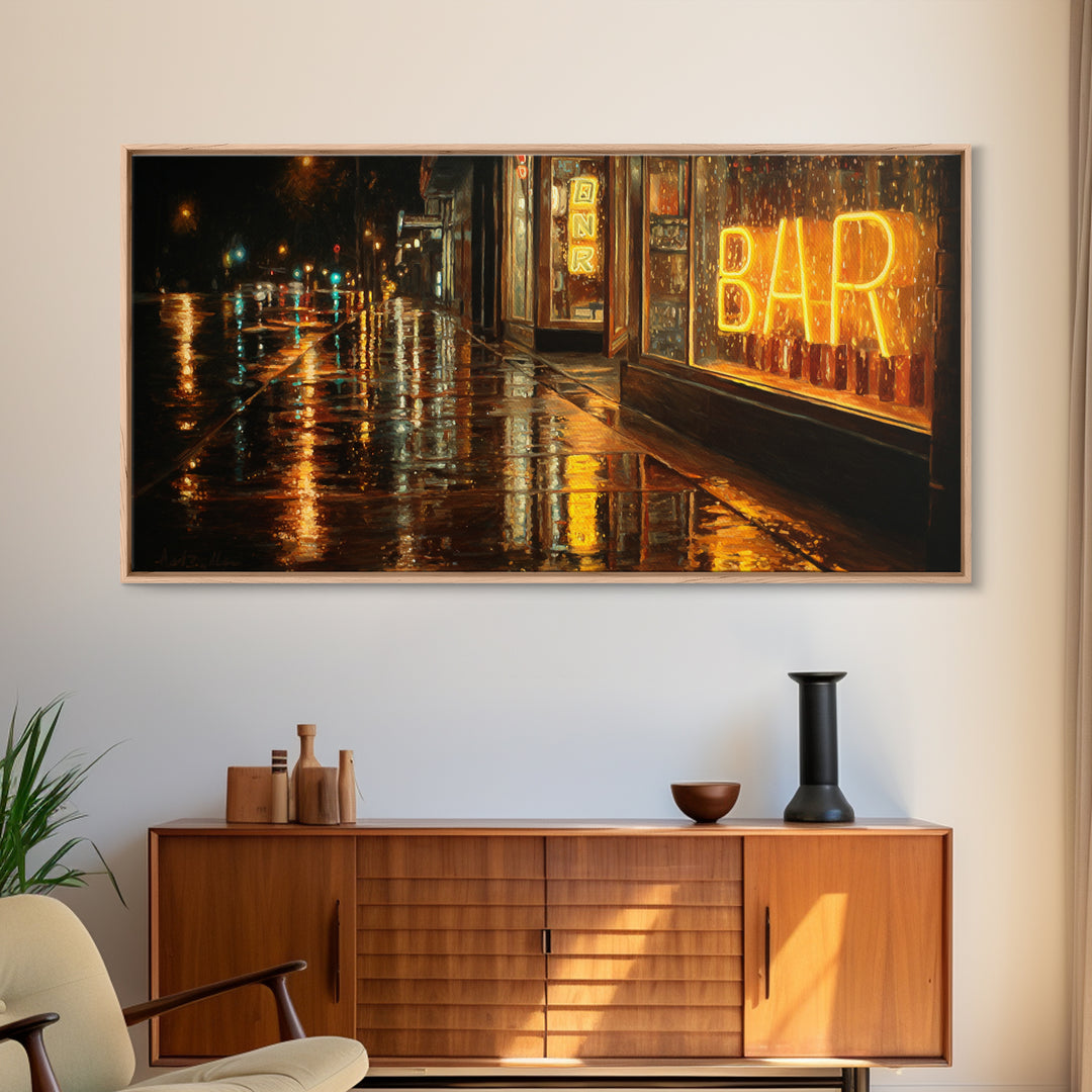 Neon Cocktail Sign Reflected Canvas Print, Bar Art, Bar Sign, Bar Decor, Fine Art, Coffee Bar, Cocktail Wall Art, BAR-2x1-73